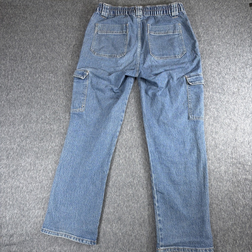 Excuse Jeans Womens Size L 30x28 Blue Straight Elastic Waist Cargo Pockets Baggy - Picture 6 of 9